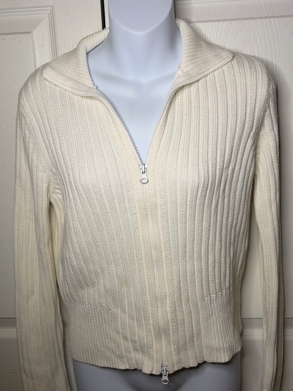 Express Cream Half-Zip Ribbed Women’s Sweater